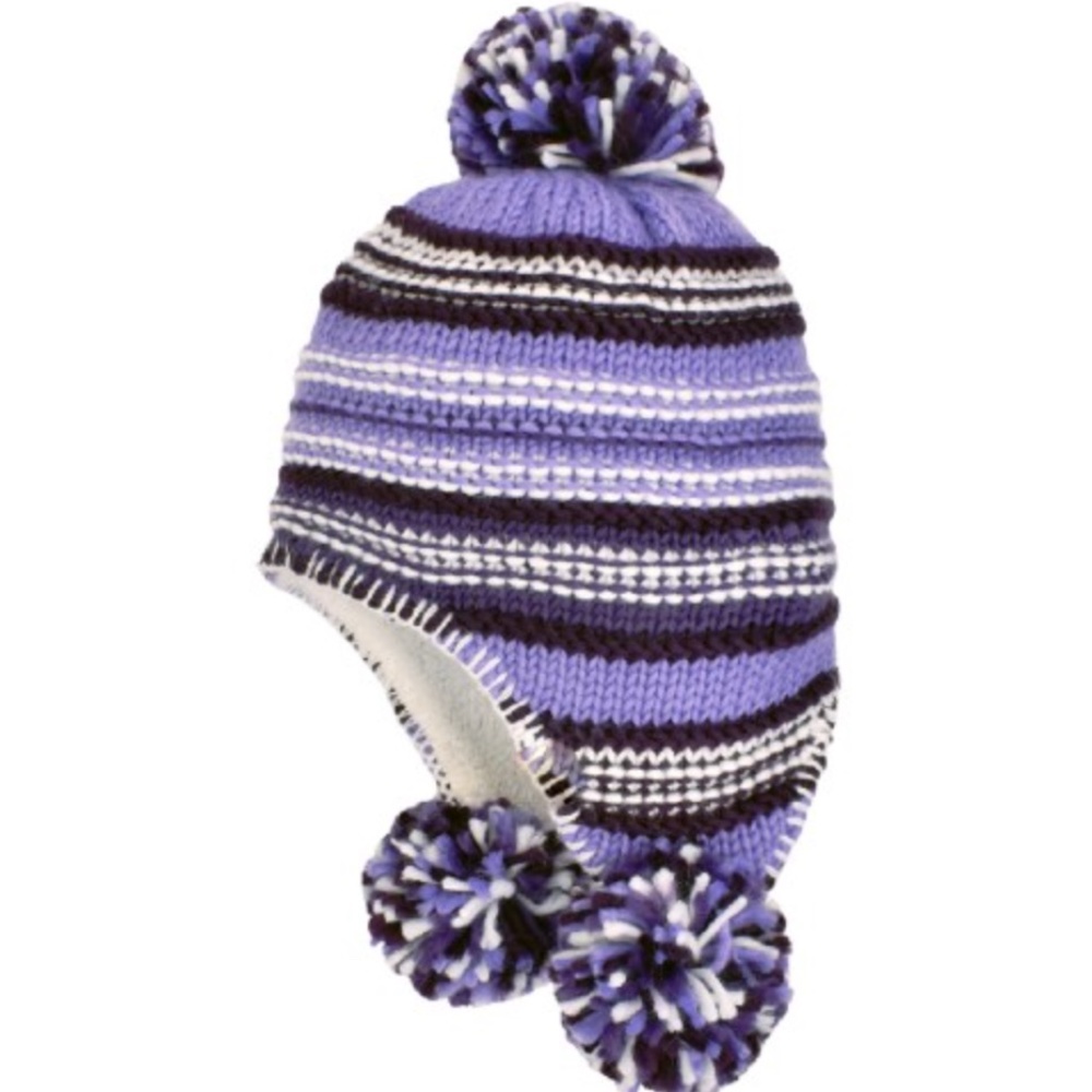 NWT Toddler 2-4 Striped Peruvian Winter Knit Hat w/ Plush Fleece Lining and Poms